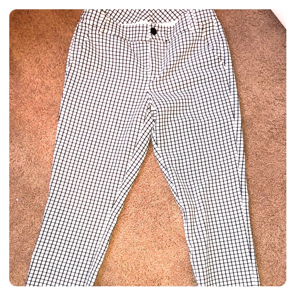 Black and white checkered pants.